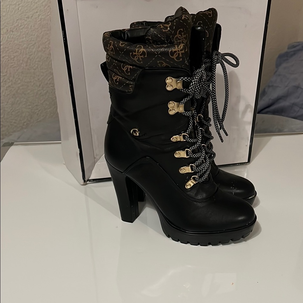 Guess Black and Gold Lace-Up Boots